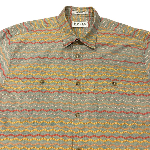 Vintage Orvis Gray/Green Orange Short Sleeve Shirt L‎ - Picture 3 of 10